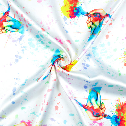 Multi-Color Holi Pattern Digital Print Japan Satin Fabric - Fabcurate