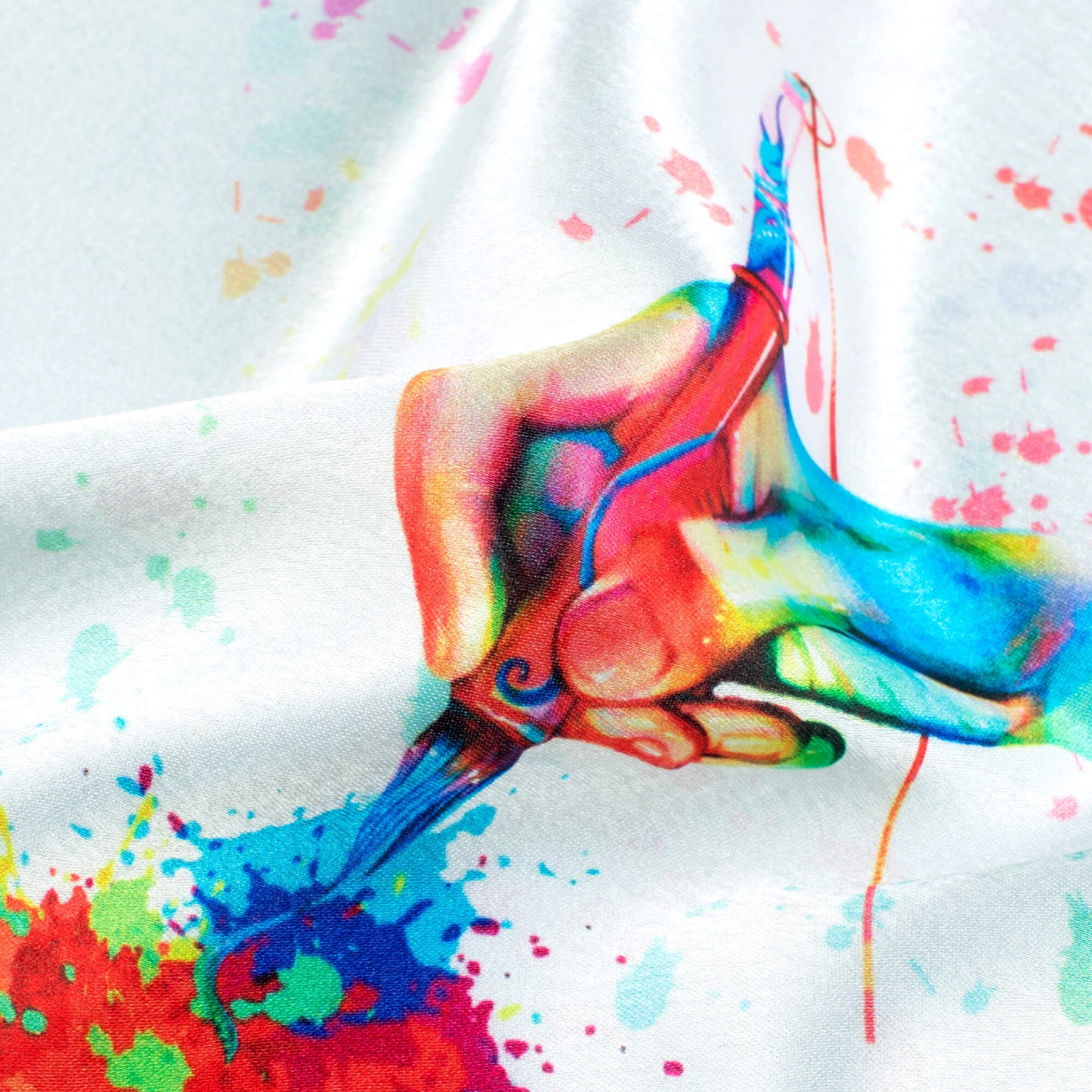 Multi-Color Holi Pattern Digital Print Japan Satin Fabric - Fabcurate