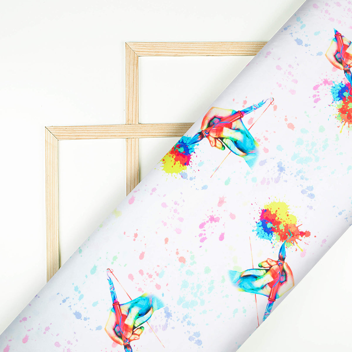 Multi-Color Holi Pattern Digital Print Japan Satin Fabric - Fabcurate