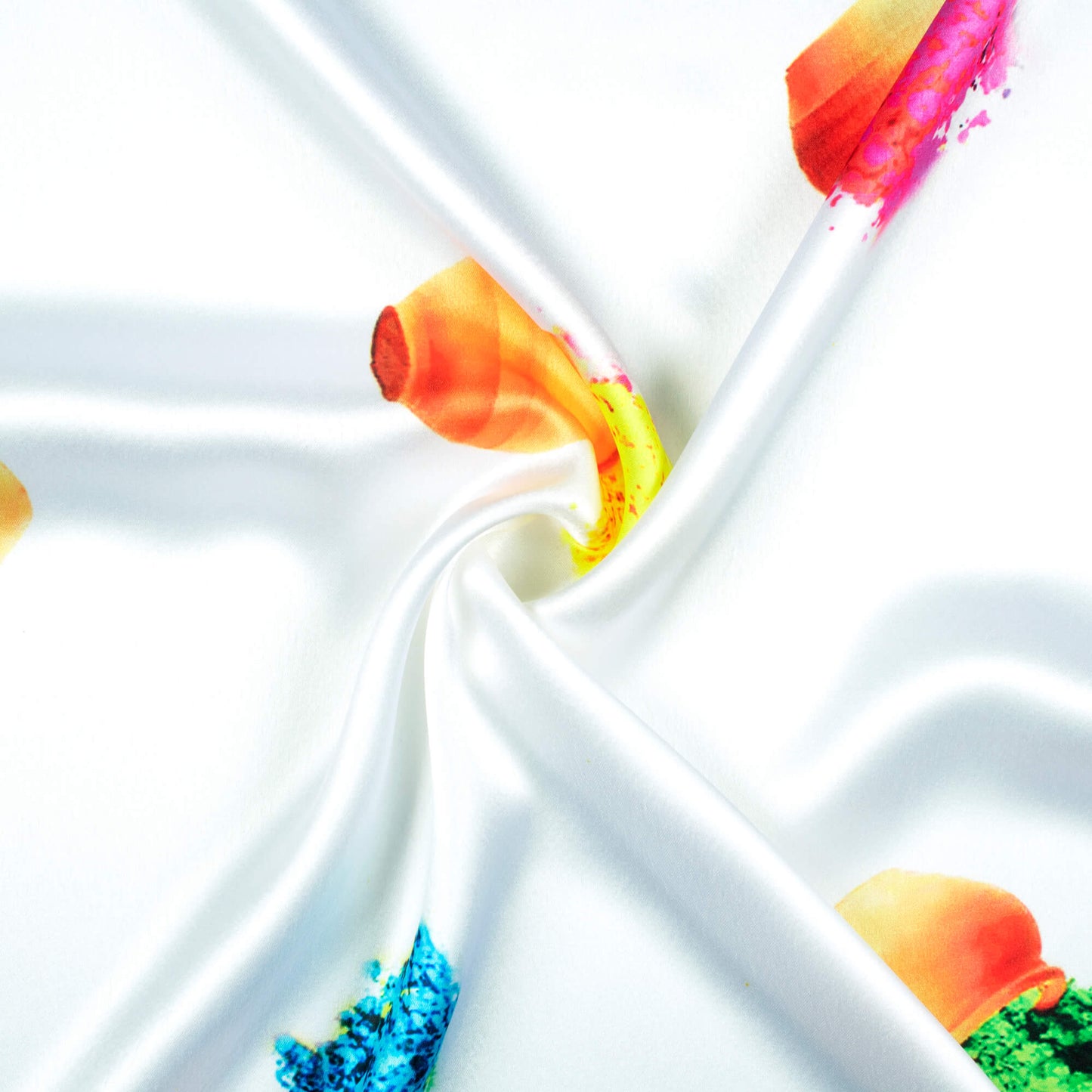 White And Bumblebee Yellow Holi Pattern Digital Print Japan Satin Fabric - Fabcurate