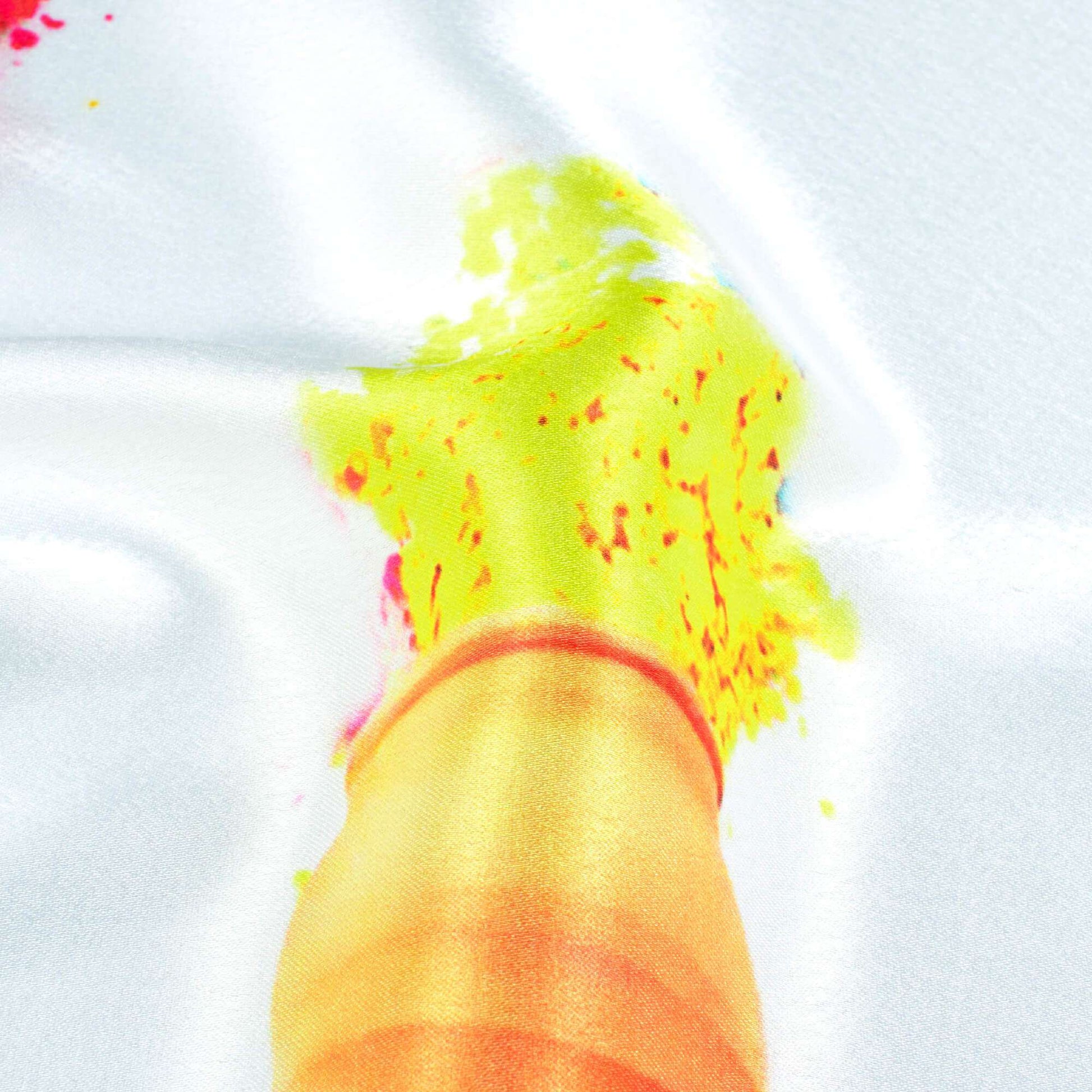 White And Bumblebee Yellow Holi Pattern Digital Print Japan Satin Fabric - Fabcurate