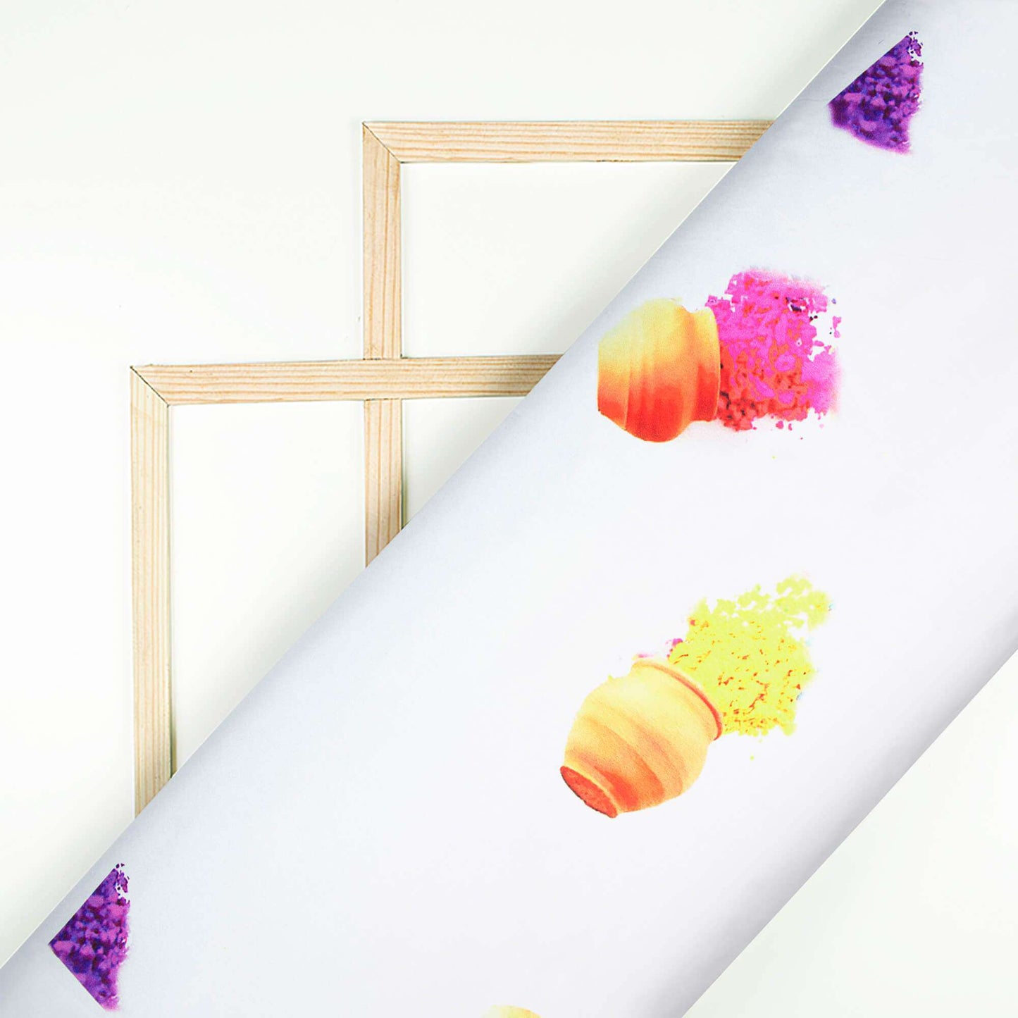 White And Bumblebee Yellow Holi Pattern Digital Print Japan Satin Fabric - Fabcurate