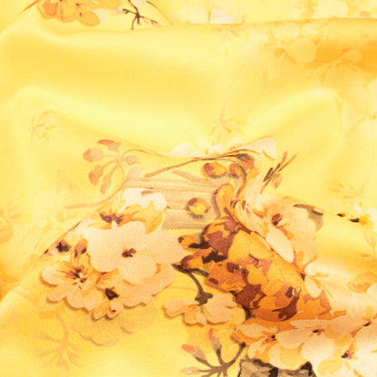 Mellow Yellow And Salmon Peach Floral Pattern Digital Print Ultra Premium Butter Crepe Fabric