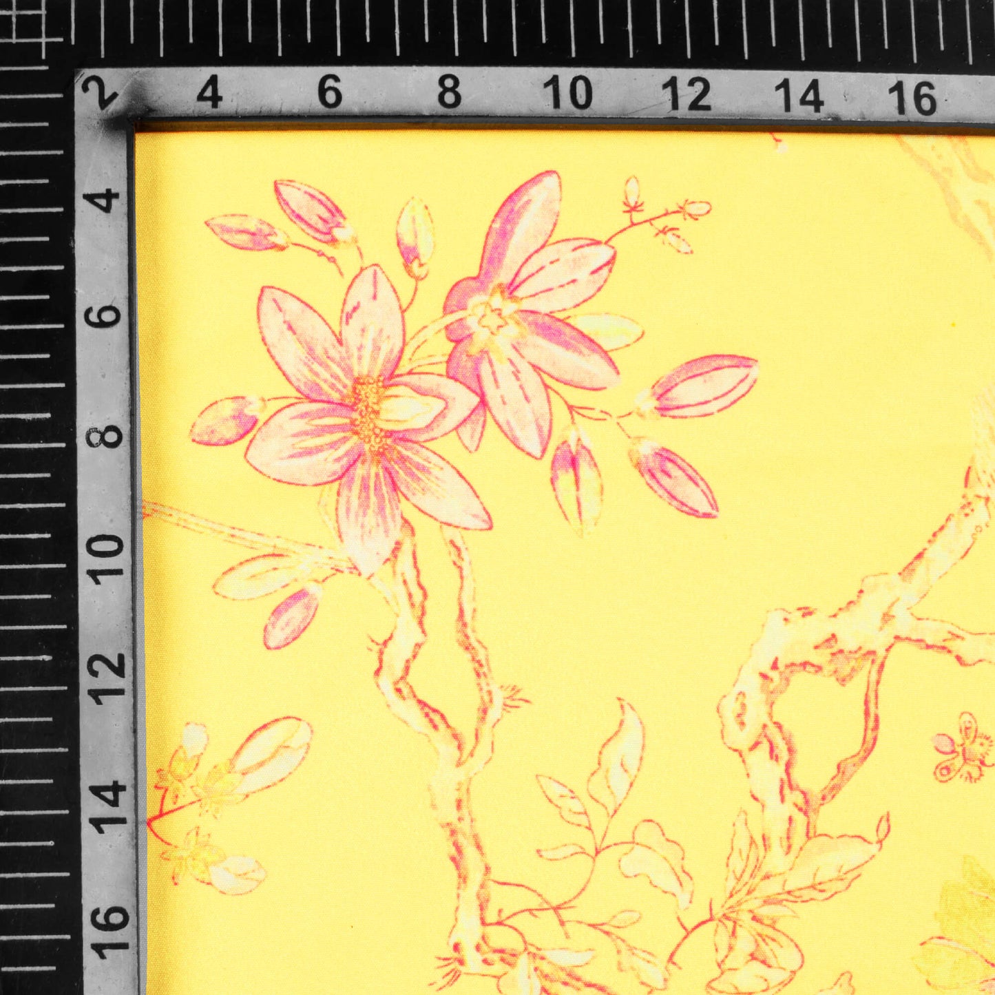 Mellow Yellow And Rose Pink Floral Pattern Digital Print Ultra Premium Butter Crepe Fabric