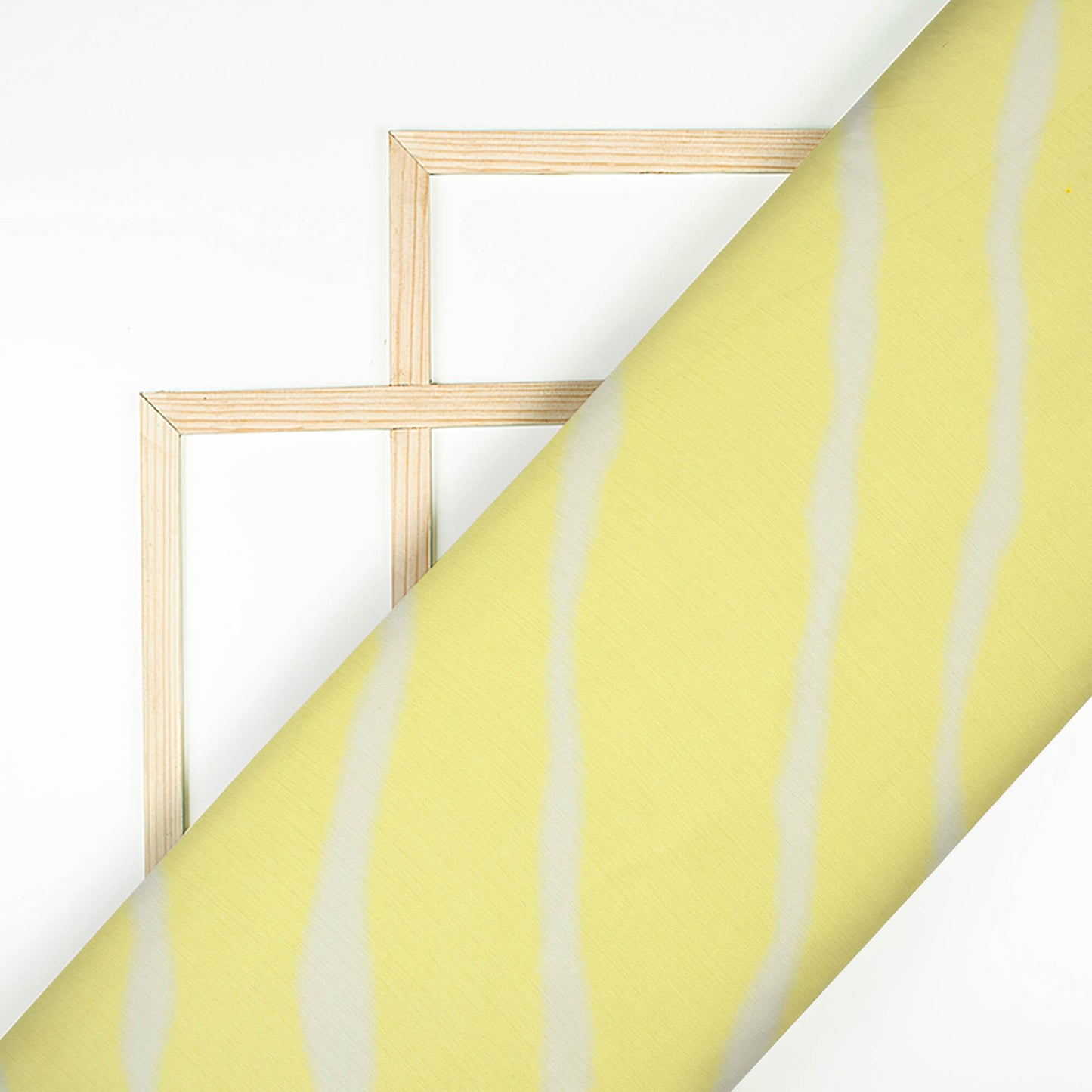 Mellow Yellow And White Leheriya Pattern Digital Print Chiffon Satin Fabric