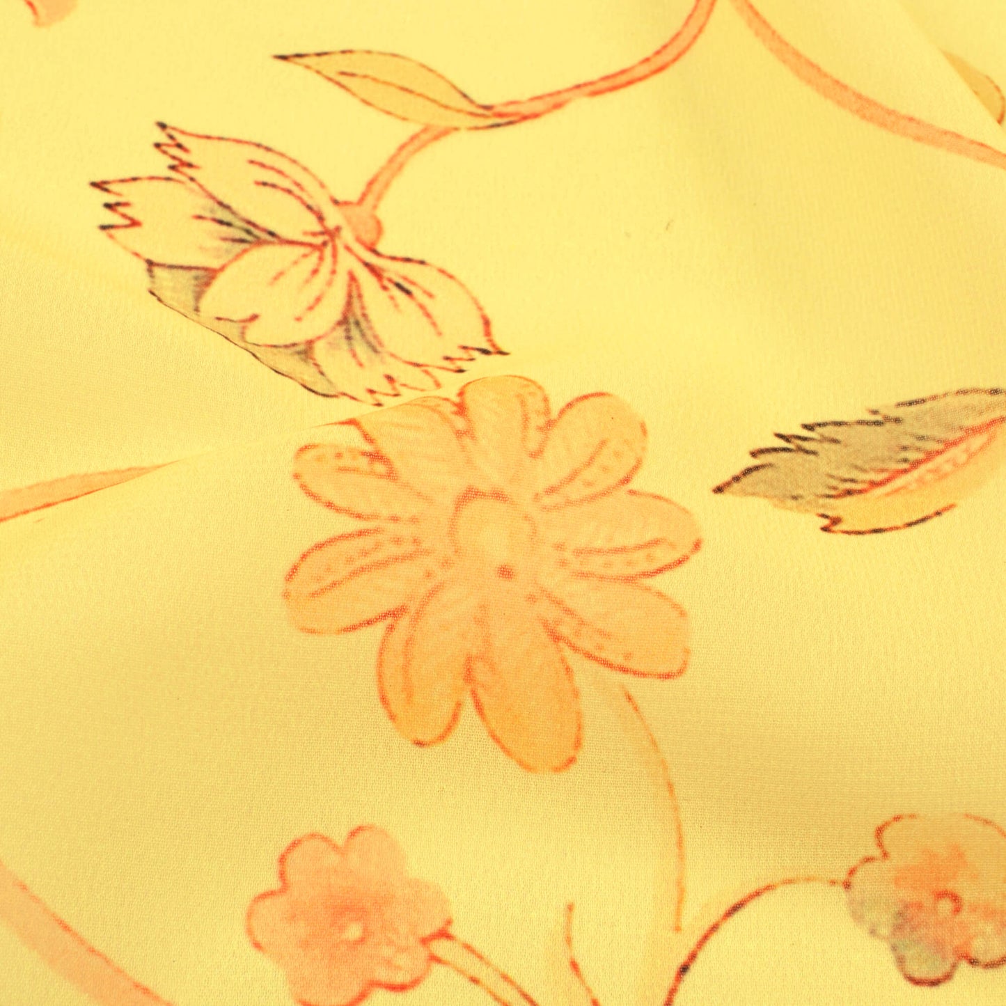 Mellow Yellow And Salmon Orange Floral Pattern Digital Print Georgette Fabric