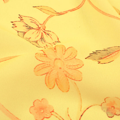 Mellow Yellow And Salmon Orange Floral Pattern Digital Print Georgette Fabric