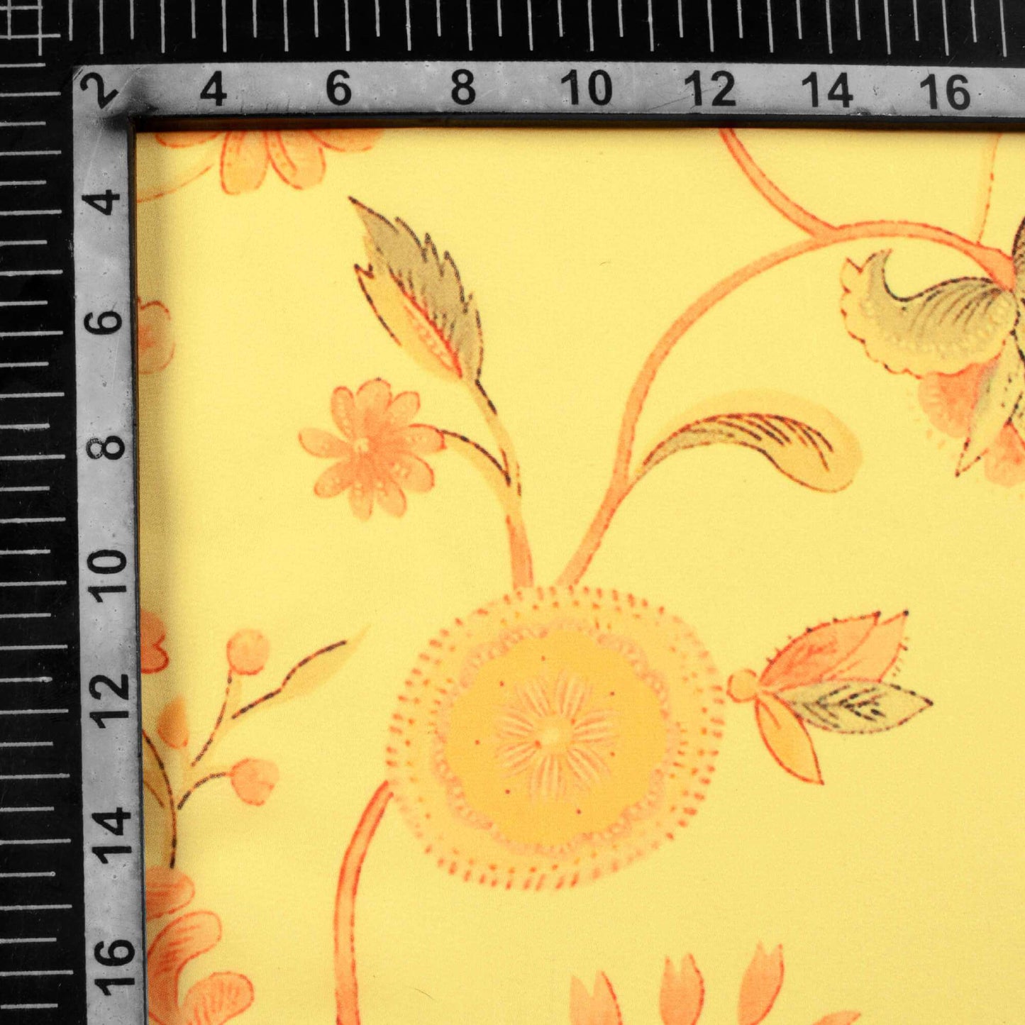 Mellow Yellow And Salmon Orange Floral Pattern Digital Print Georgette Fabric