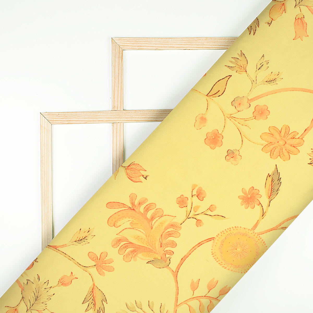 Mellow Yellow And Salmon Orange Floral Pattern Digital Print Georgette Fabric