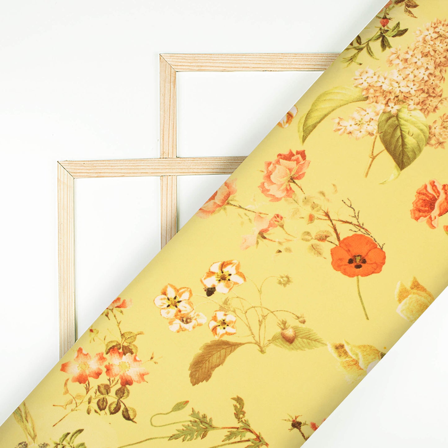 Mellow Yellow And Coral Peach Floral Pattern Digital Print Georgette Fabric