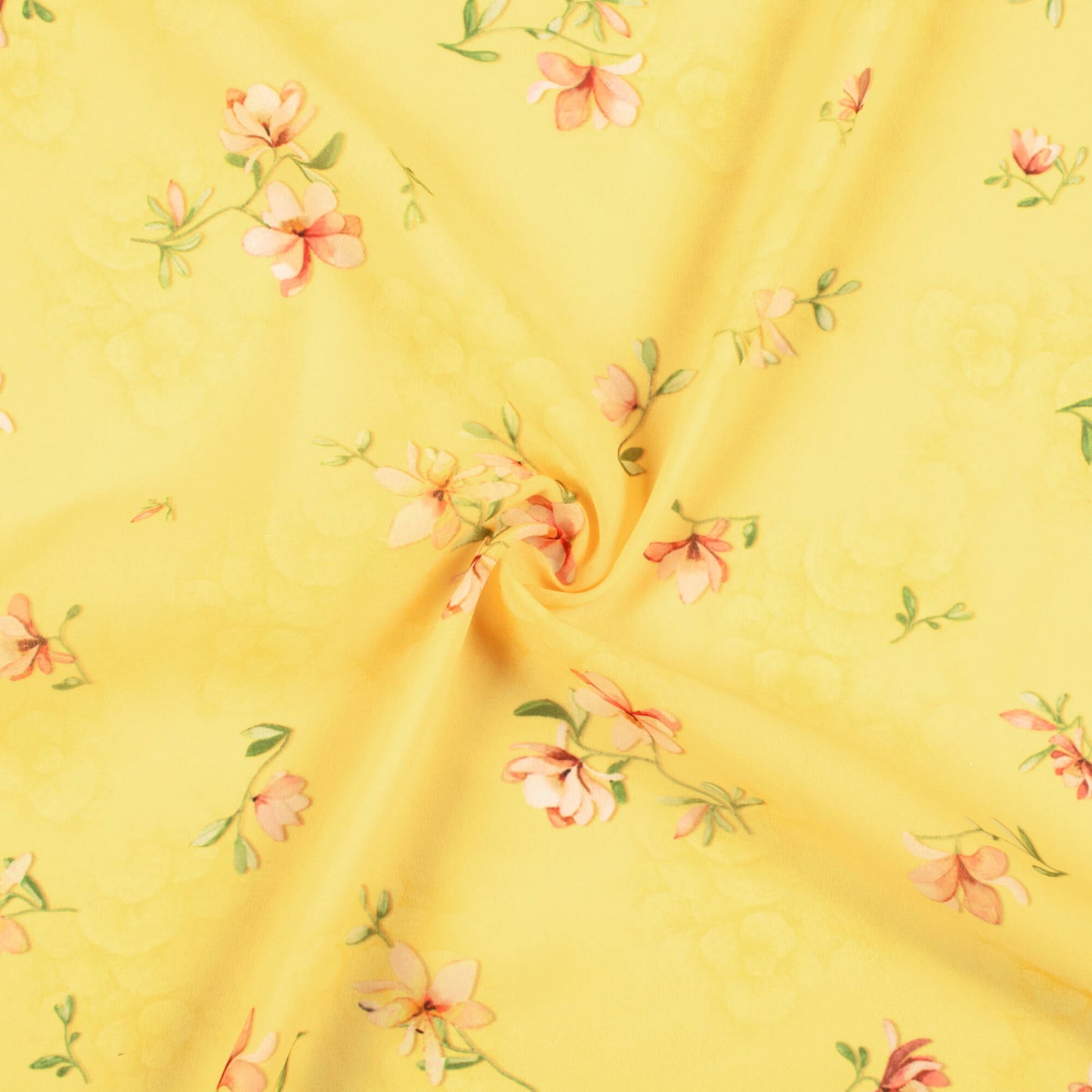 Mellow Yellow And White Floral Pattern Digital Print Georgette Fabric