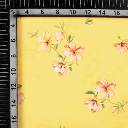 Mellow Yellow And White Floral Pattern Digital Print Georgette Fabric