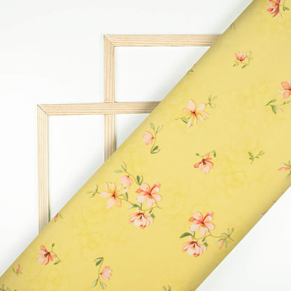 Mellow Yellow And White Floral Pattern Digital Print Georgette Fabric