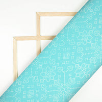 Sky Blue And White Bandhanii Pattern Digital Print Ultra Premium Butter Crepe Fabric