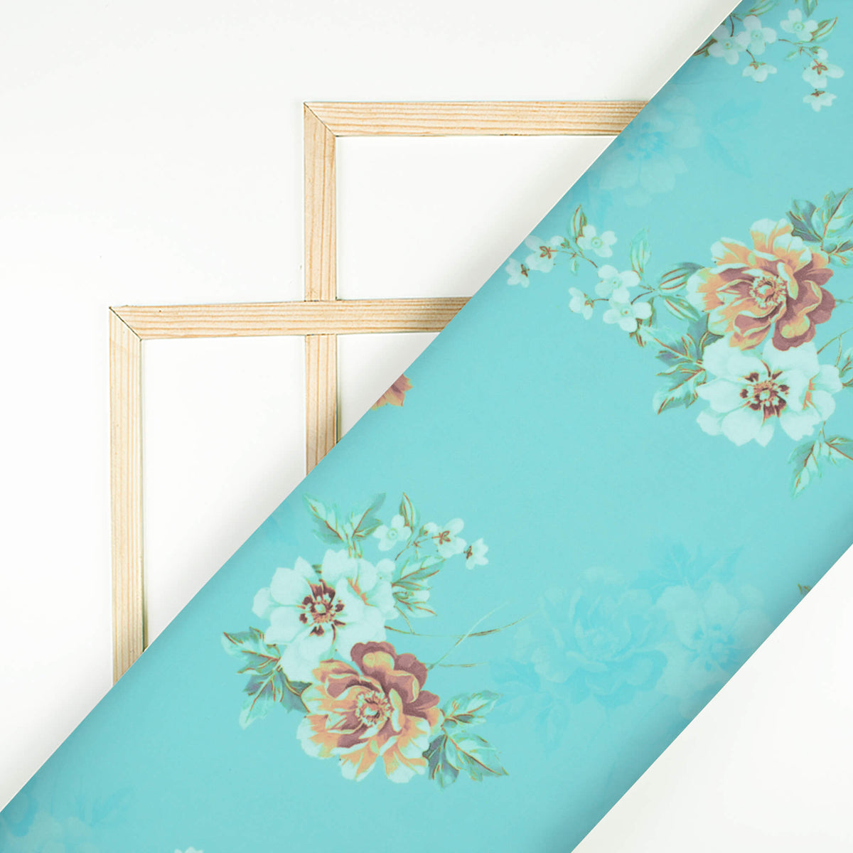 Sky Blue And White Floral Pattern Digital Print Georgette Fabric