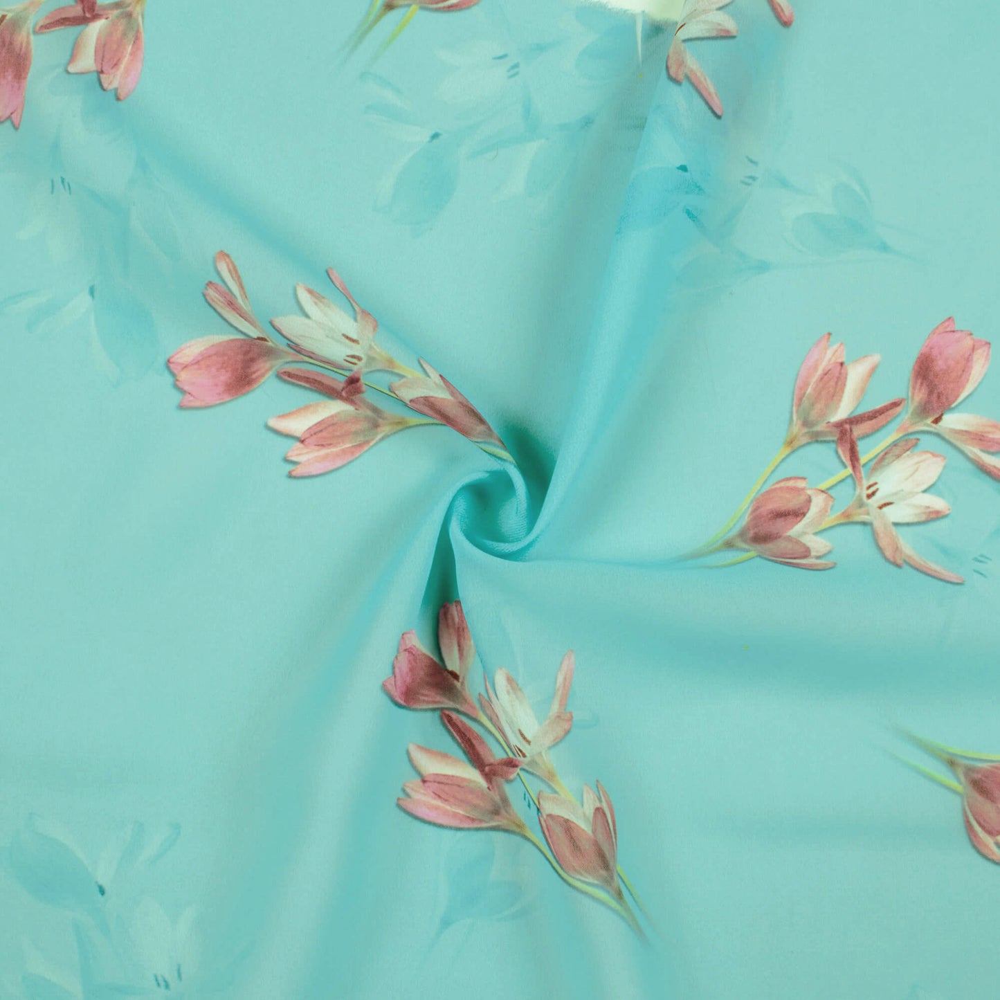 Sky Blue And Fandango Pink Floral Pattern Digital Print Georgette Fabric