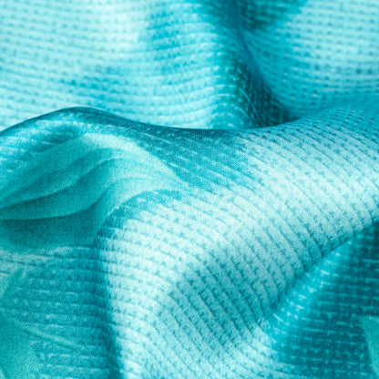 Sky Blue And Flex Yellow Floral Pattern Digital Print Japan Satin Fabric