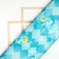 Sky Blue And Flex Yellow Floral Pattern Digital Print Japan Satin Fabric