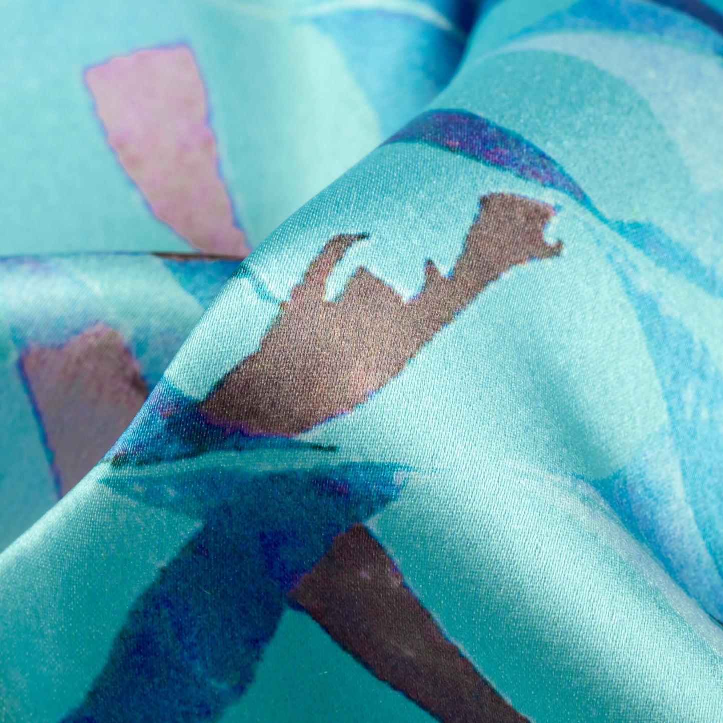 Sky Blue And Pink Trellis Pattern Digital Print Japan Satin Fabric