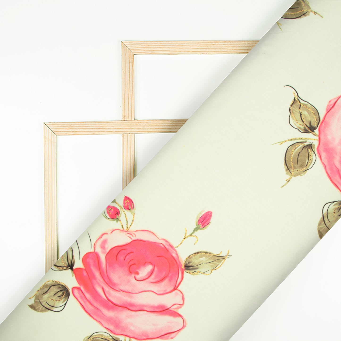 Pale Yellow And Punch Pink Floral Pattern Hand Paint Effect Digital Print Chiffon Satin Fabric