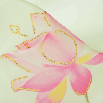 Tea Green And Rose Pink Floral Pattern Hand Paint Effect Digital Print  Organza Satin Fabric