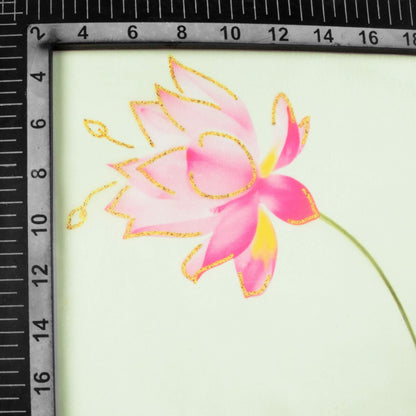 Tea Green And Rose Pink Floral Pattern Hand Paint Effect Digital Print  Organza Satin Fabric