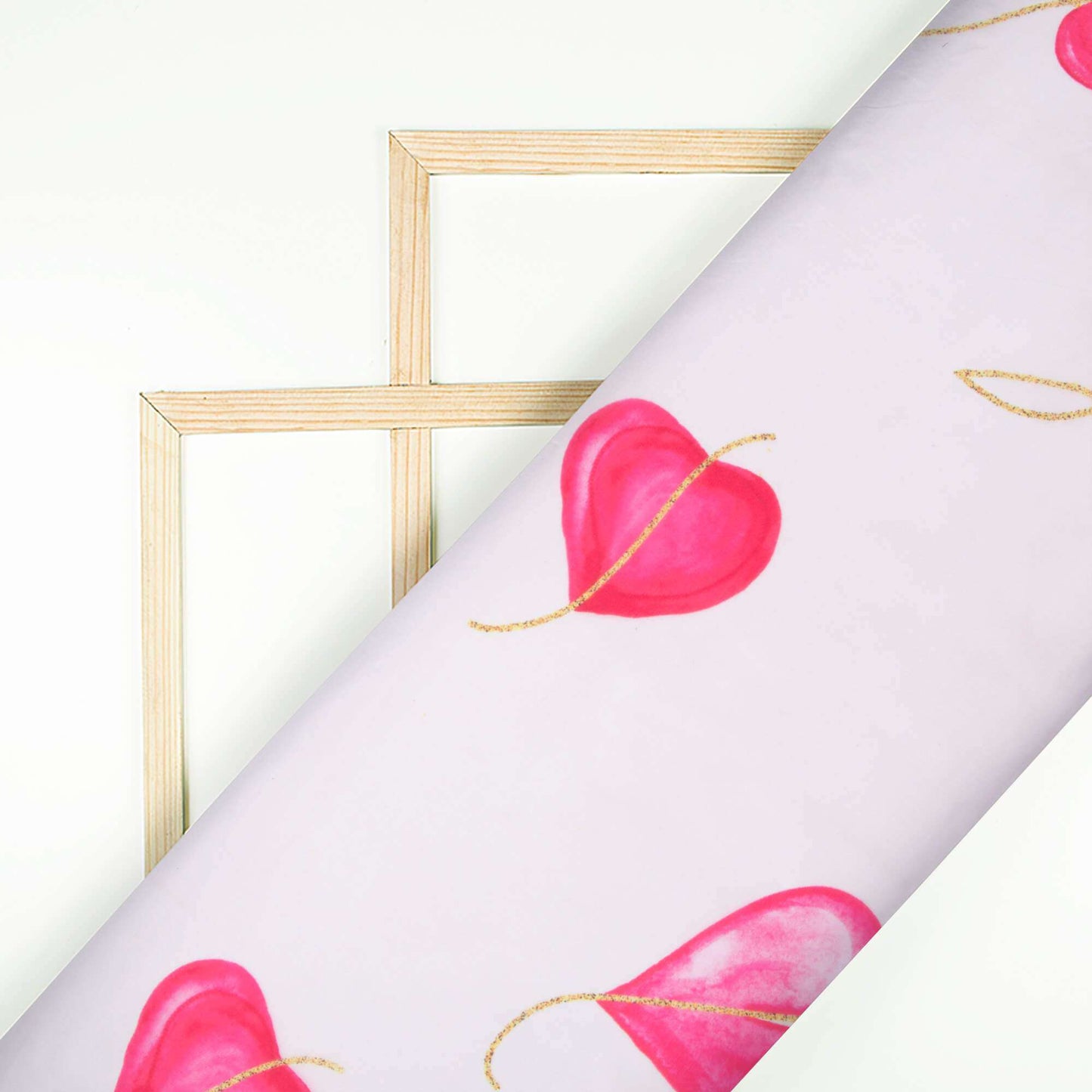 Pale Pink And Punch Pink Heart Pattern Hand Paint Effect Digital Print Organza Satin Fabric
