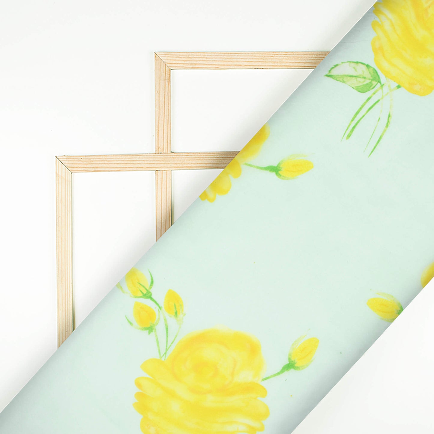 Light Turquoise And light Yellow Floral Pattern Hand Paint Effect Digital Print Organza Satin Fabric
