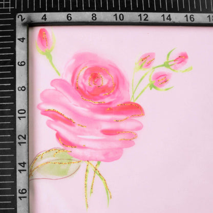 Pale Pink And Rose Pink Floral Pattern Hand Paint Effect Digital Print Organza Satin Fabric