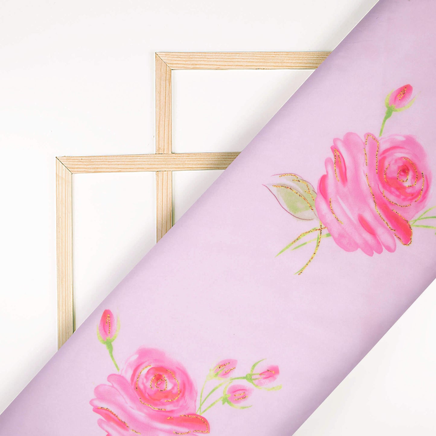 Pale Pink And Rose Pink Floral Pattern Hand Paint Effect Digital Print Organza Satin Fabric