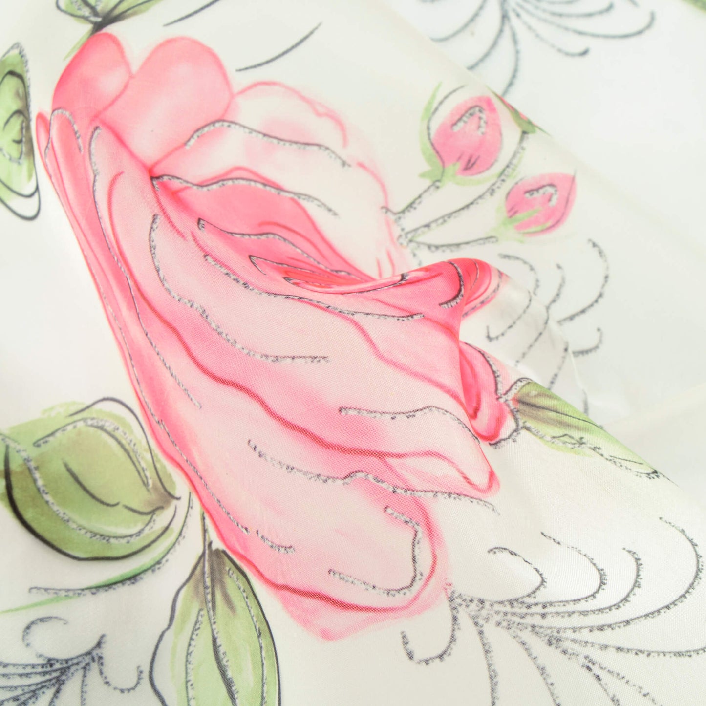White And Punch Pink Floral Pattern Hand Paint Effect Digital Print Organza Satin Fabric