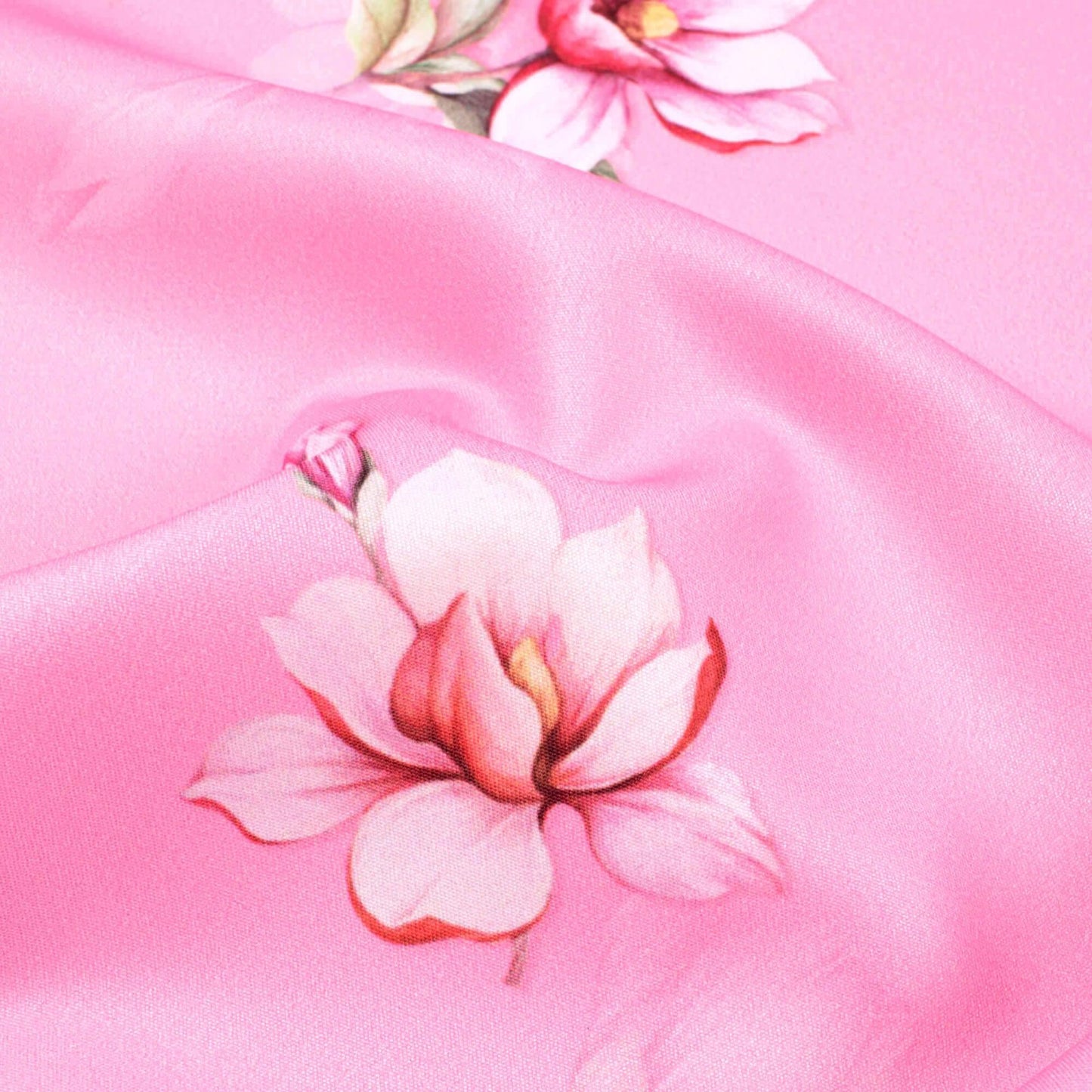 Salmon Pink And White Floral Pattern Digital Print Ultra Premium Butter Crepe Fabric - Fabcurate