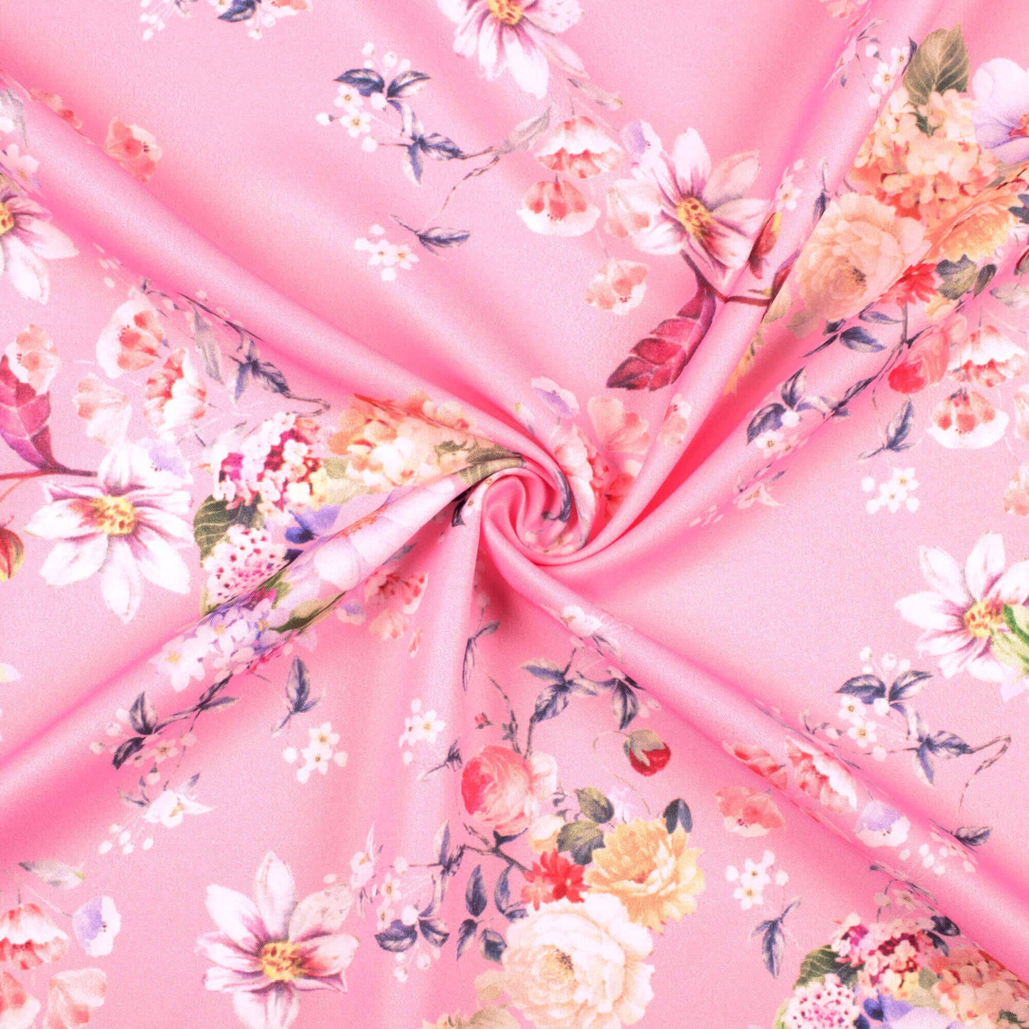 Salmon Pink And Periwinkle Purple Floral Pattern Digital Print Ultra Premium Butter Crepe Fabric