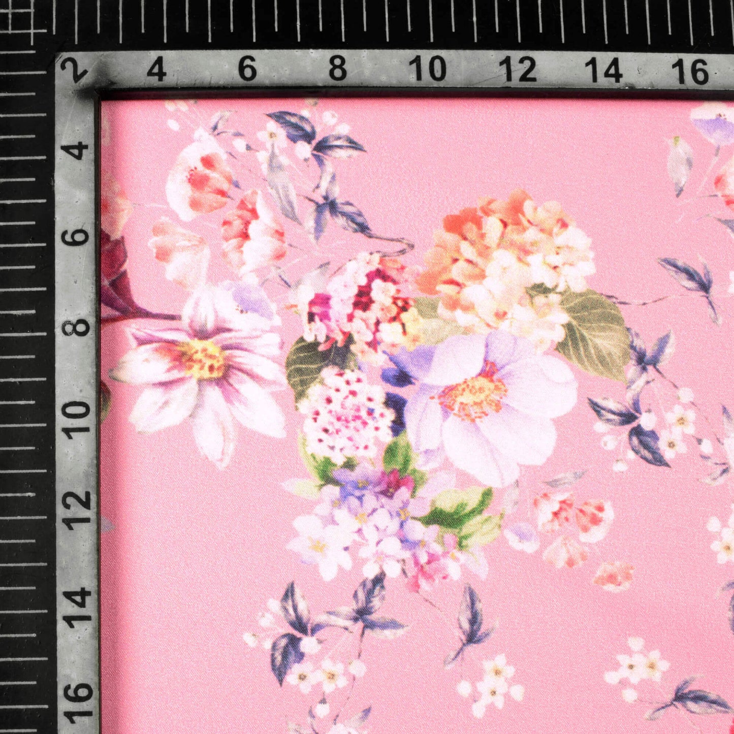 Salmon Pink And Periwinkle Purple Floral Pattern Digital Print Ultra Premium Butter Crepe Fabric
