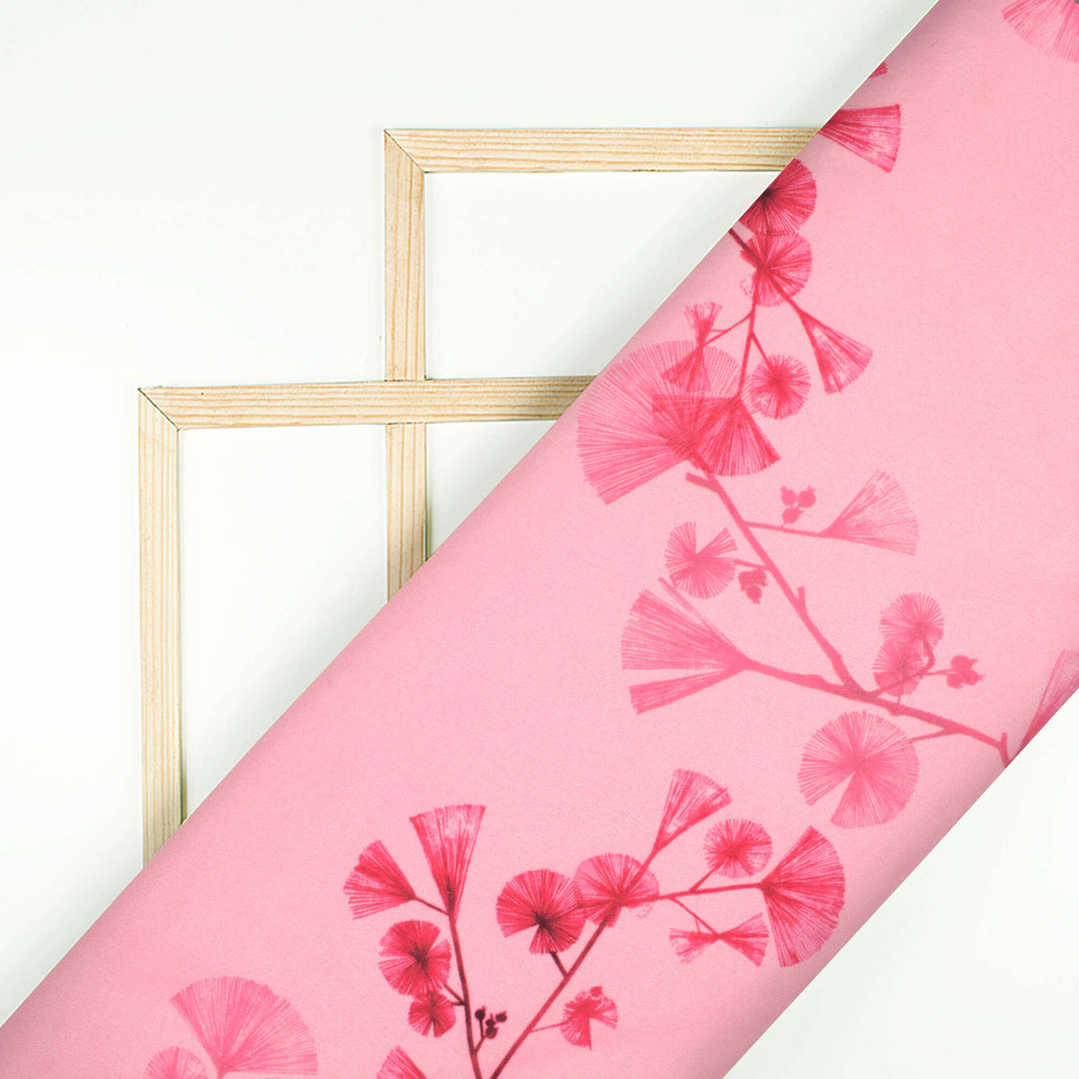 Salmon Pink Floral Pattern Digital Print Ultra Premium Butter Crepe Fabric