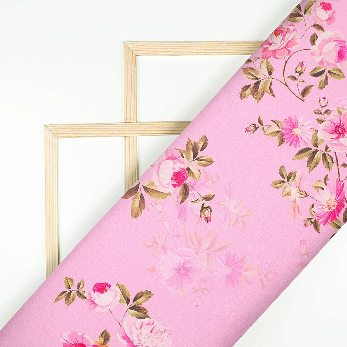 Salmon Pink Floral Pattern Digital Print Chiffon Satin Fabric - Fabcurate