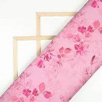 Salmon Pink Floral Pattern Digital Print Chiffon Satin Fabric - Fabcurate