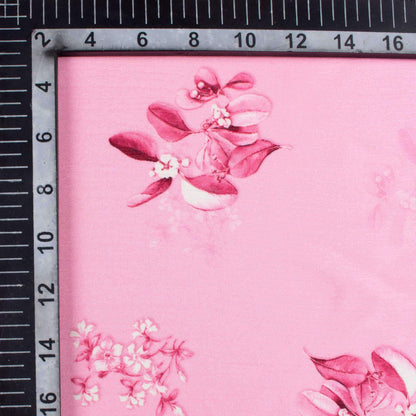 Salmon Pink Leaf Pattern Digital Print Chiffon Satin Fabric - Fabcurate