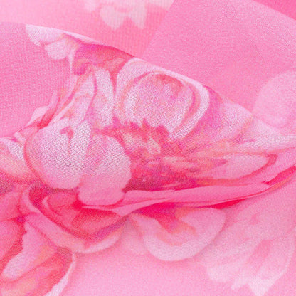 Salmon Pink And White Floral Pattern Digital Print Georgette Fabric - Fabcurate