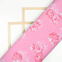 Salmon Pink And White Floral Pattern Digital Print Georgette Fabric - Fabcurate