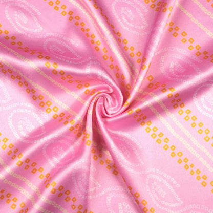 Salmon Pink Bandhani Pattern Digital Print Japan Satin Fabric - Fabcurate