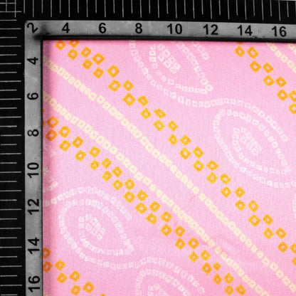 Salmon Pink Bandhani Pattern Digital Print Japan Satin Fabric - Fabcurate