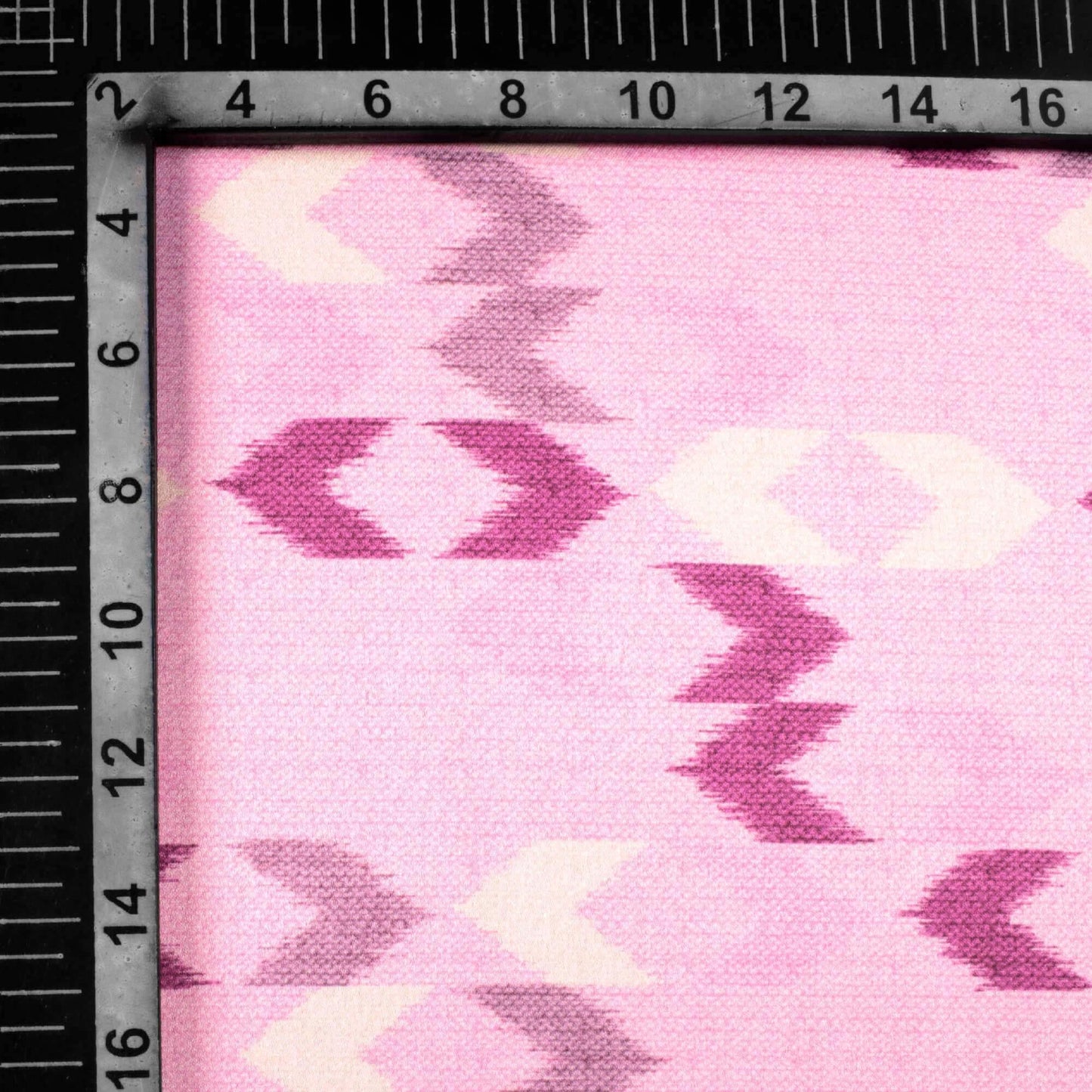 Salmon Pink And Dark Violet Ikat Pattern Digital Print Japan Satin Fabric - Fabcurate