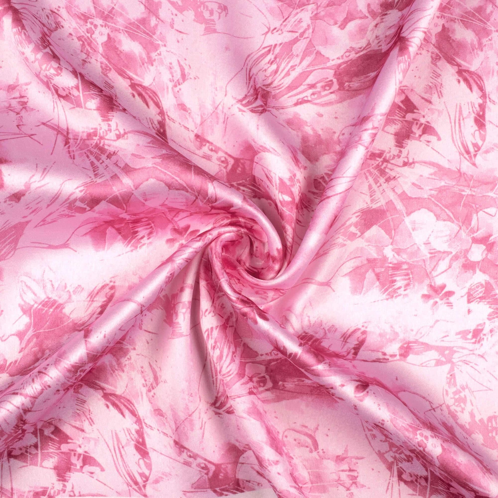 Salmon Pink Abstract Pattern Digital Print Japan Satin Fabric - Fabcurate