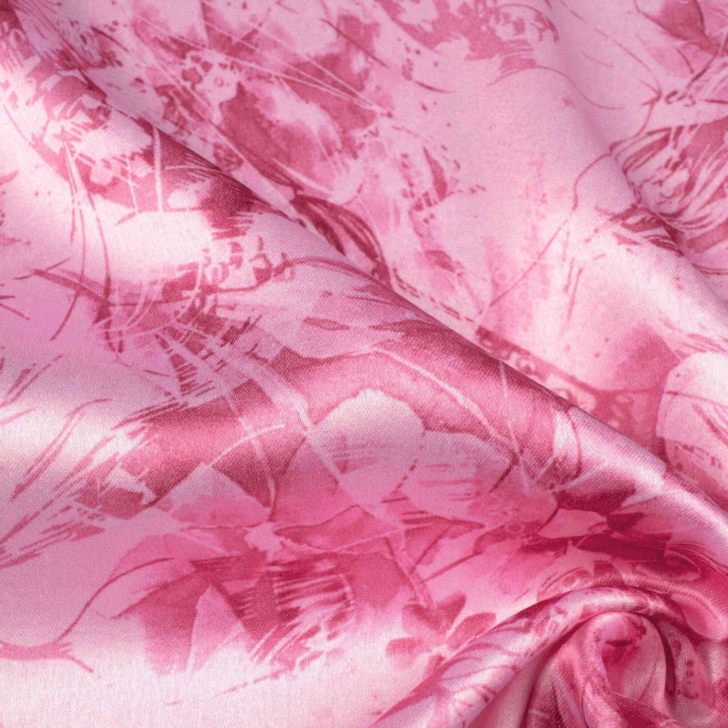 Salmon Pink Abstract Pattern Digital Print Japan Satin Fabric - Fabcurate