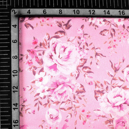 Salmon Pink Floral Pattern Digital Print Japan Satin Fabric - Fabcurate