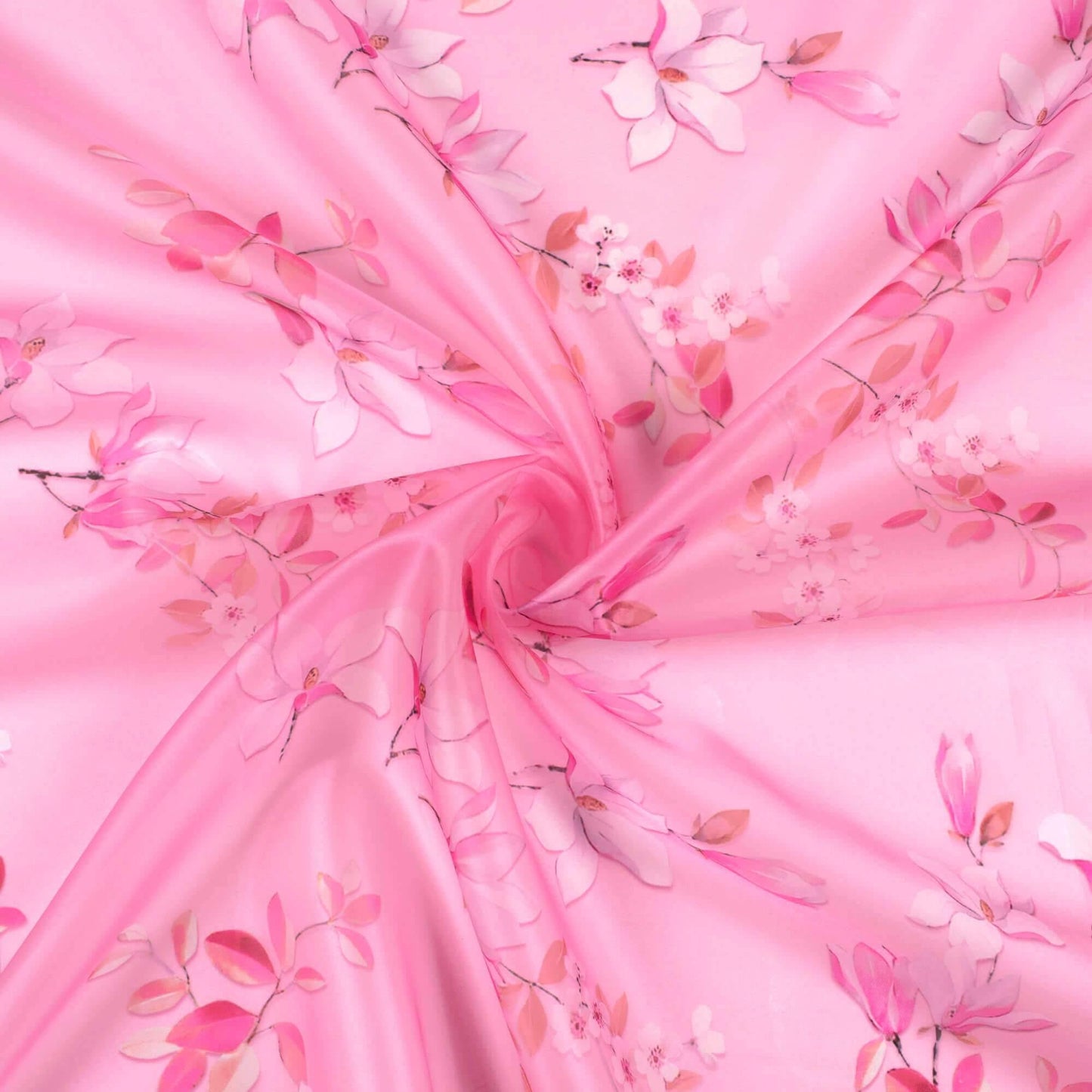 Salmon Pink And Off White Floral Pattern Digital Print Premium Liquid Organza Fabric - Fabcurate