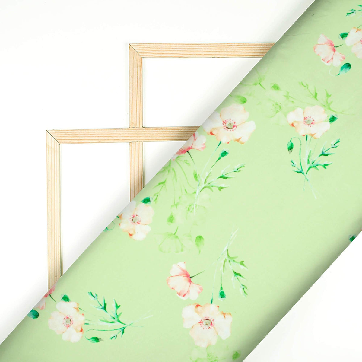 Lime Green And Taffy Pink Floral Pattern Digital Print Ultra Premium Butter Crepe Fabric - Fabcurate