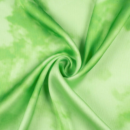 Lime Green Tie & Dye Pattern Digital Print Chiffon Satin Fabric - Fabcurate