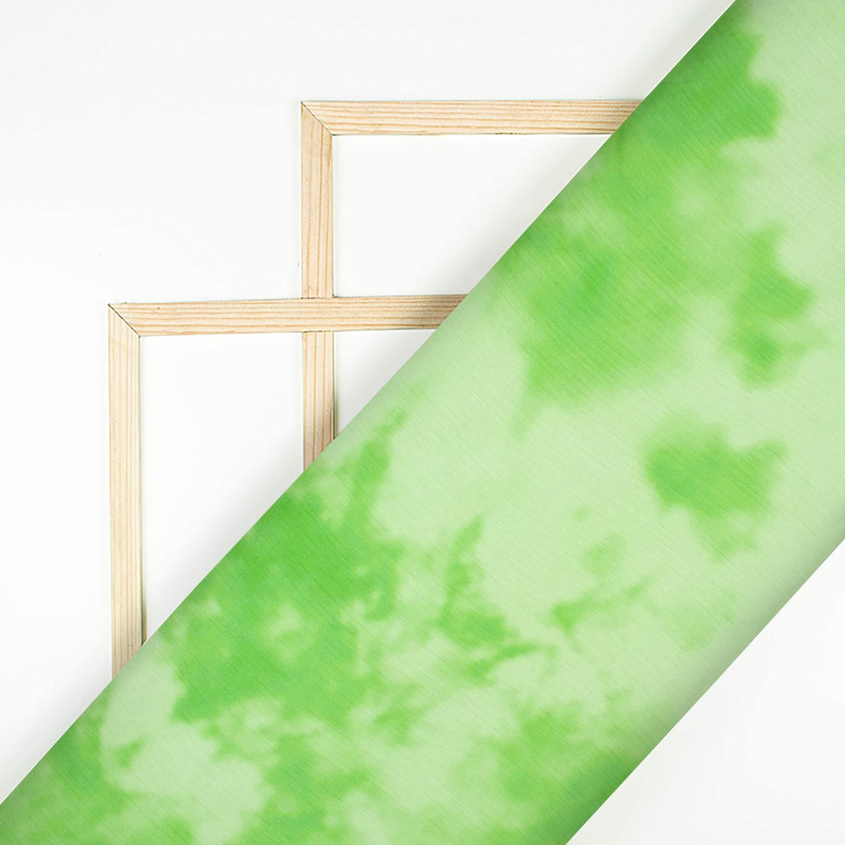 Lime Green Tie & Dye Pattern Digital Print Chiffon Satin Fabric - Fabcurate